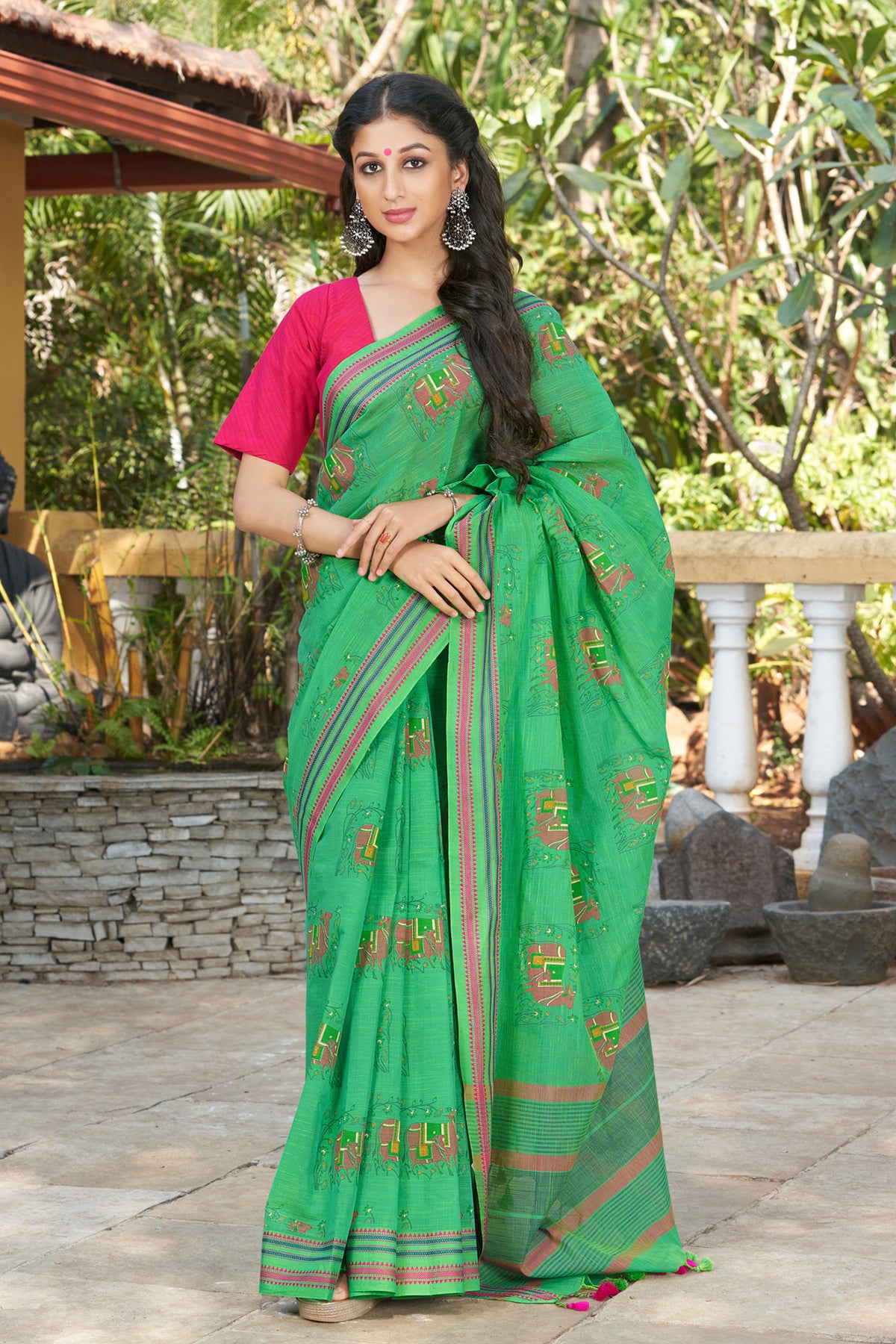 Kanchi cotton saree in cows print with texture