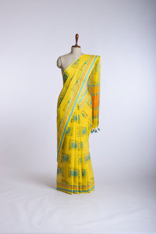 Kanchi cotton saree in cows print with texture