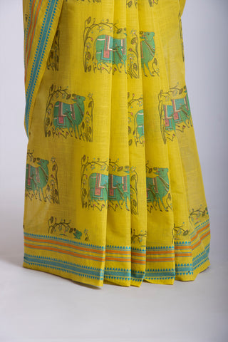 Kanchi cotton saree in cows print with texture