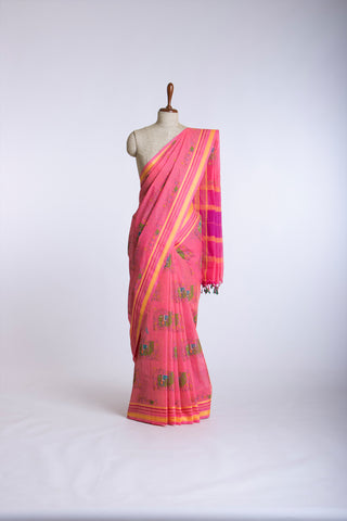 Kanchi cotton saree in cows print with texture