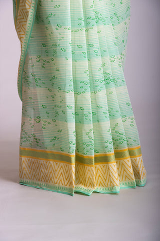 Kanchi cotton print saree in fish print with stripes