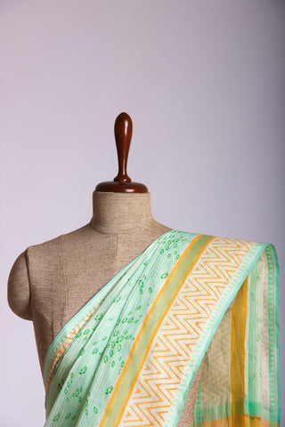 Kanchi cotton print saree in fish print with stripes