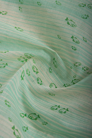 Kanchi cotton print saree in fish print with stripes