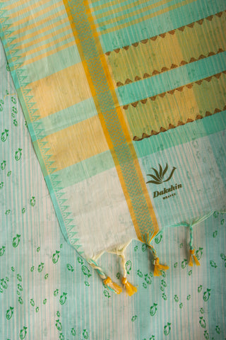 Kanchi cotton print saree in fish print with stripes