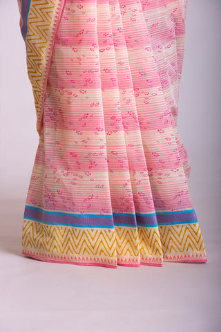 Kanchi cotton print saree in fish print with stripes