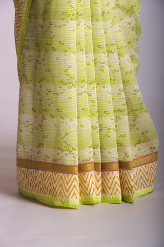 Kanchi cotton print saree in fish print with stripes