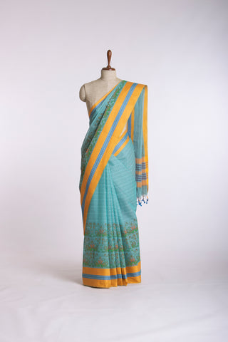 Kanchi cotton saree in floral print with texture