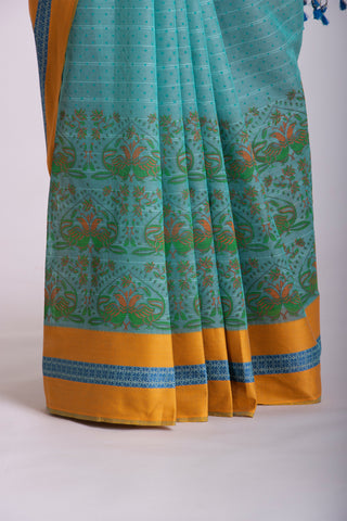 Kanchi cotton saree in floral print with texture