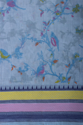 Kanchi cotton saree in floral print blue with texture