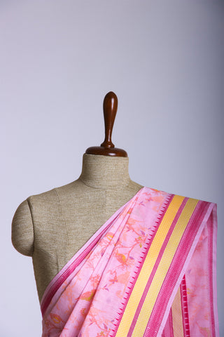 Kanchi cotton saree in floral print blue with texture