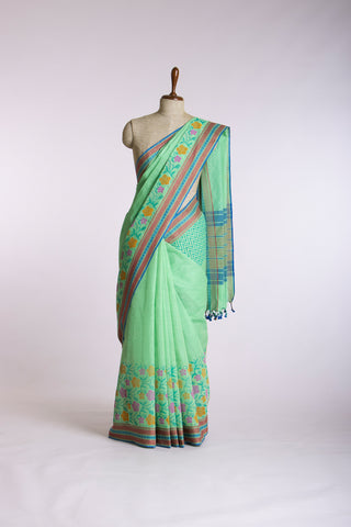 Kanchi cotton saree in floral print with texture