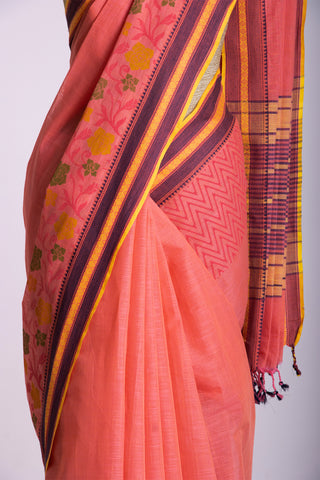 Kanchi cotton saree in floral print with texture