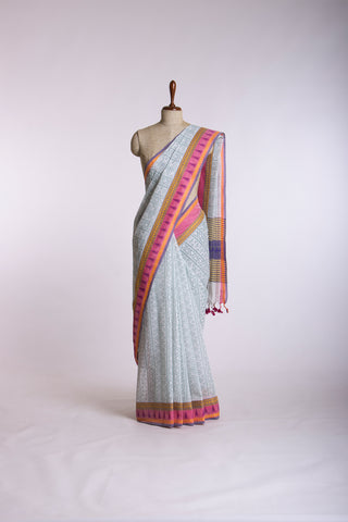 Kanchi cotton saree in floral print with texture