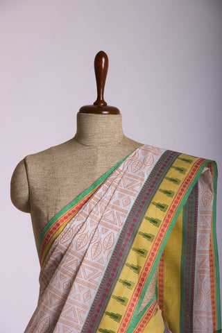 Kanchi cotton saree in floral print with texture