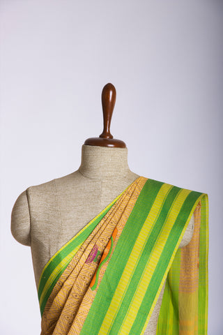 Kanchi Cotton Saree In Girl With Pot Print With Texture