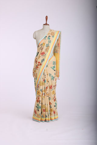 Kanchi cotton saree with flowers digital print