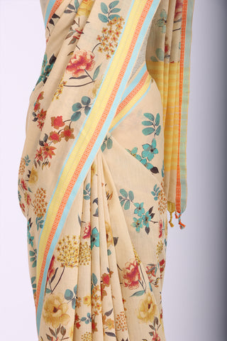 Kanchi cotton saree with flowers digital print