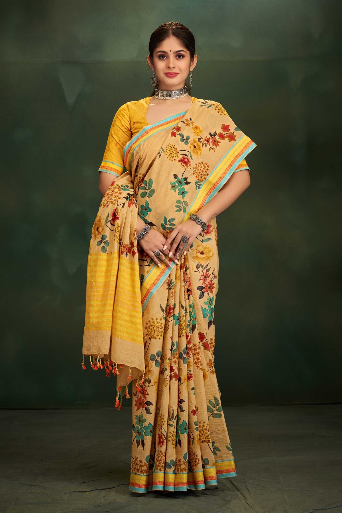 Kanchi cotton saree with flowers digital print