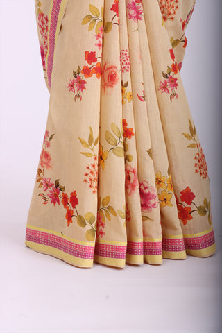 Kanchi cotton saree with flowers digital print