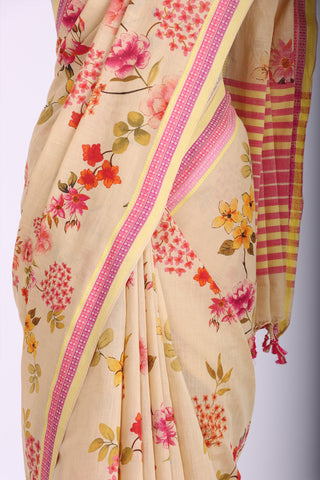 Kanchi cotton saree with flowers digital print