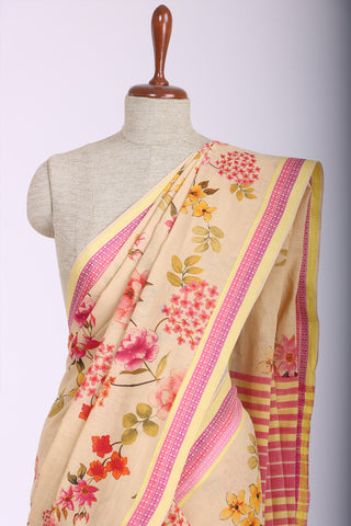 Kanchi cotton saree with flowers digital print