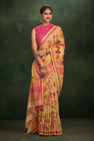 Kanchi cotton saree with flowers digital print