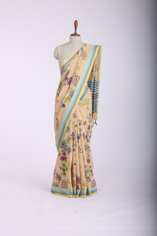 Kanchi cotton saree with flowers digital print