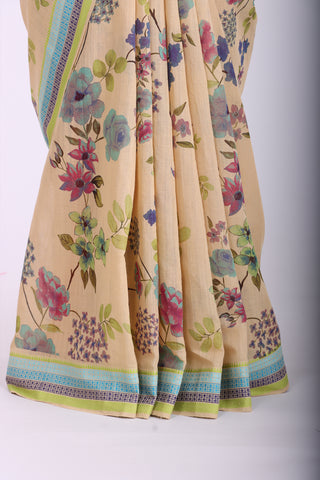 Kanchi cotton saree with flowers digital print