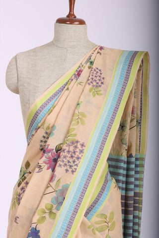 Kanchi cotton saree with flowers digital print