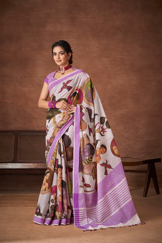 Kanchi Cotton Saree Digital Print With Checks Pattern