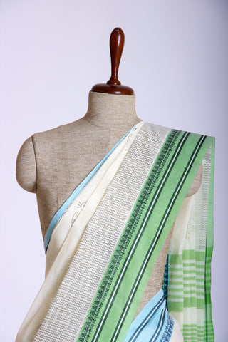 Kanchi Cotton Saree In Peacock Print With Texture.