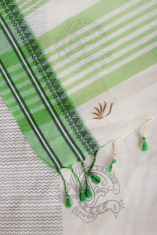 Kanchi Cotton Saree In Peacock Print With Texture.