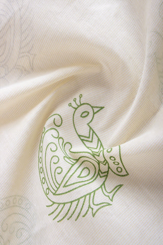 Kanchi Cotton Saree In Peacock Print With Texture.