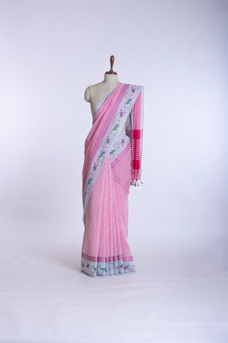 Kanchi cotton printed saree with texture