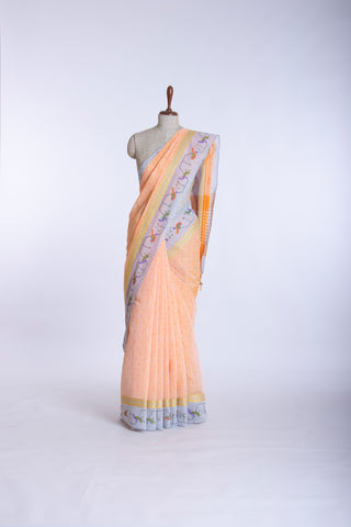 Kanchi cotton printed saree with texture