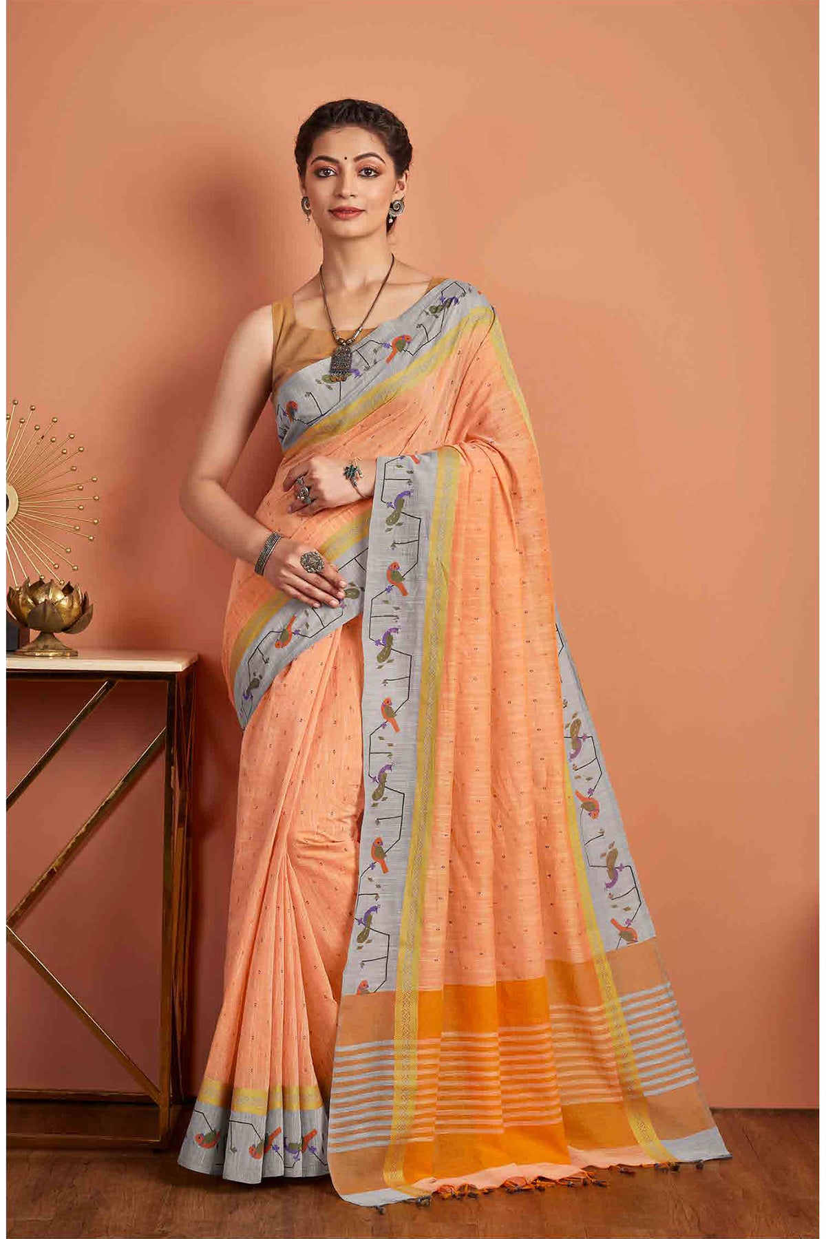 Kanchi cotton printed saree with texture-2