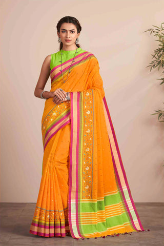 Orange Color Kanchi Cotton Print Saree