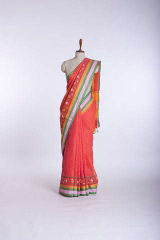 Orange Color Kanchi Cotton Print Saree