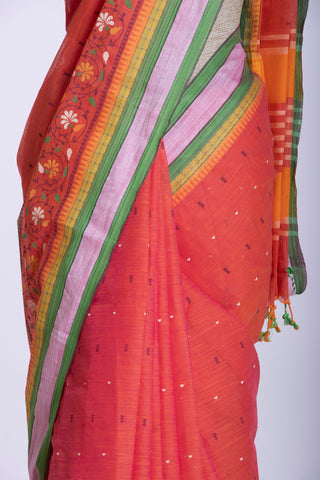 Orange Color Kanchi Cotton Print Saree