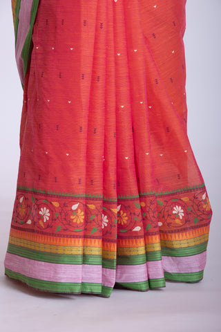 Orange Color Kanchi Cotton Print Saree