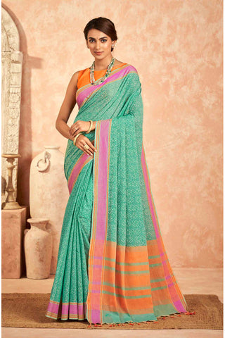 Kanchi cotton saree with allover mango and flower print