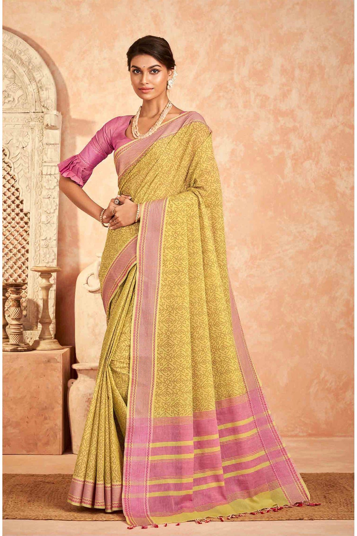 Kanchi cotton saree with allover mango and flower print-2