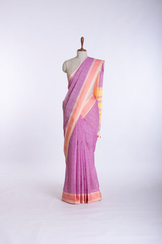 Purple Color Kanchi Cotton Floral Mango Printed Saree