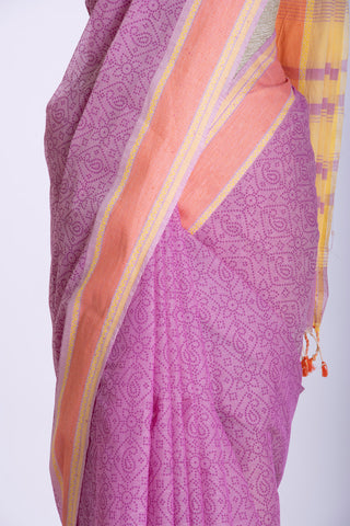 Purple Color Kanchi Cotton Floral Mango Printed Saree