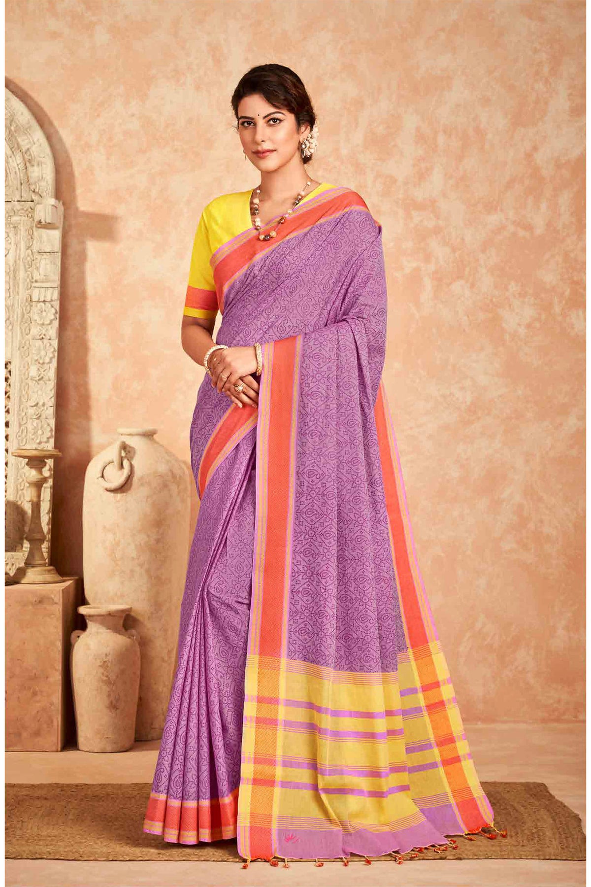 Kanchi cotton saree with allover mango and flower print -3