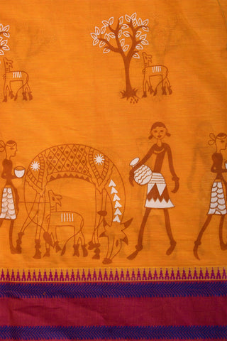 Kanchi Cotton Saree With Trees and Animals Print