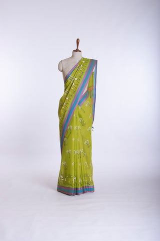 Kanchi Cotton Saree With Trees and Animals Print