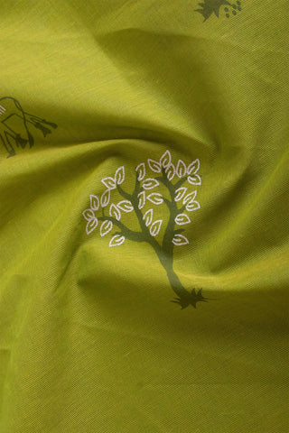 Kanchi Cotton Saree With Trees and Animals Print