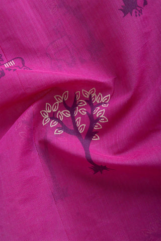 Kanchi Cotton Saree With Trees and Animals Print