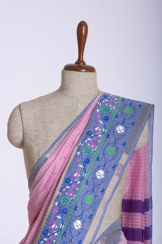 Kanchi cotton saree in small flower print with small checks weaving